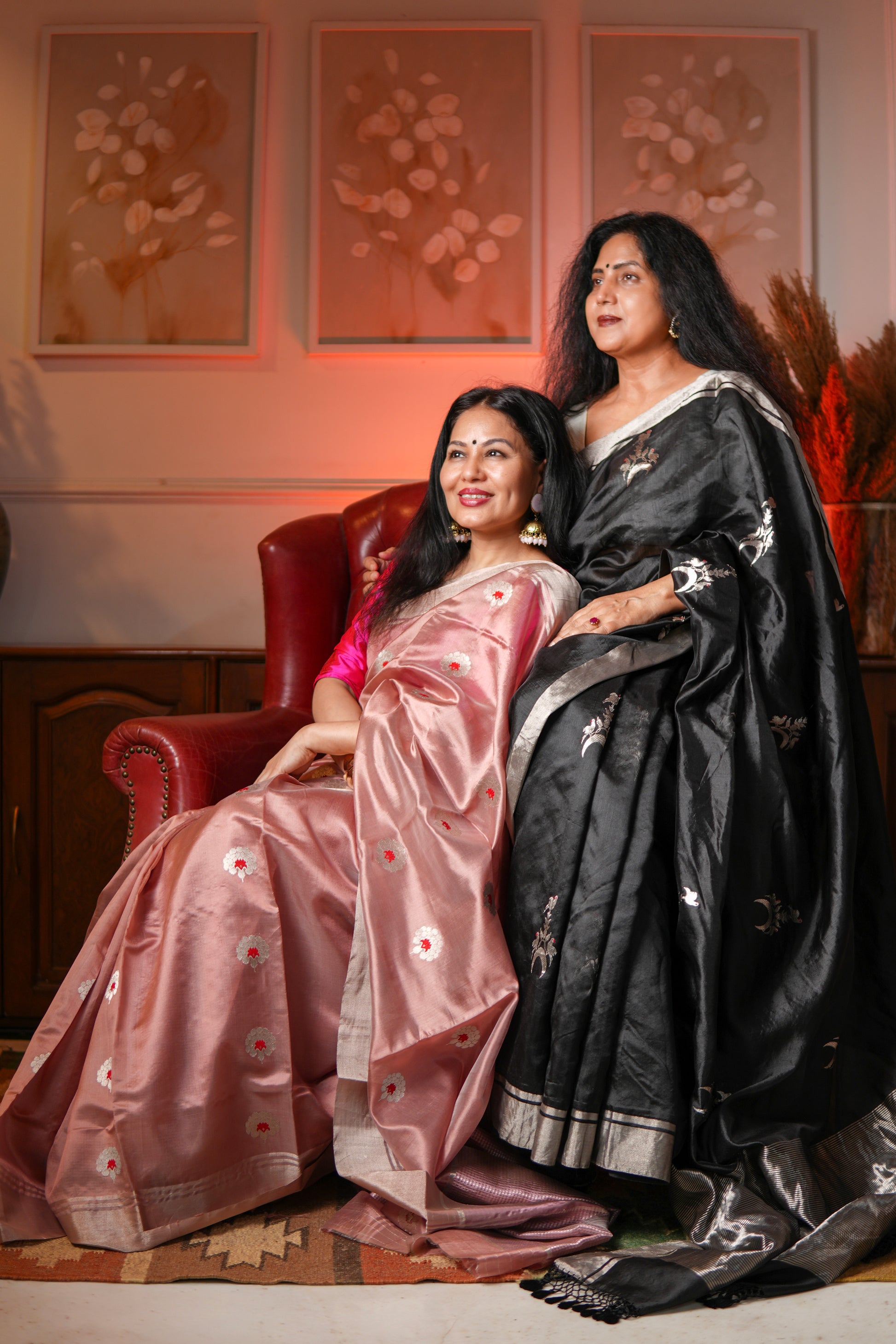 Black pure chanderi silk handwoven saree with silver meenakari Chand Chidiya motif,3