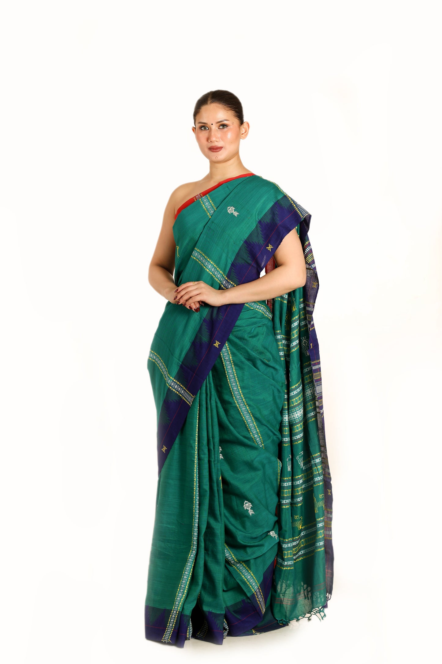 Green pure Tusser Silk vegetable dye Kotpad handwoven saree