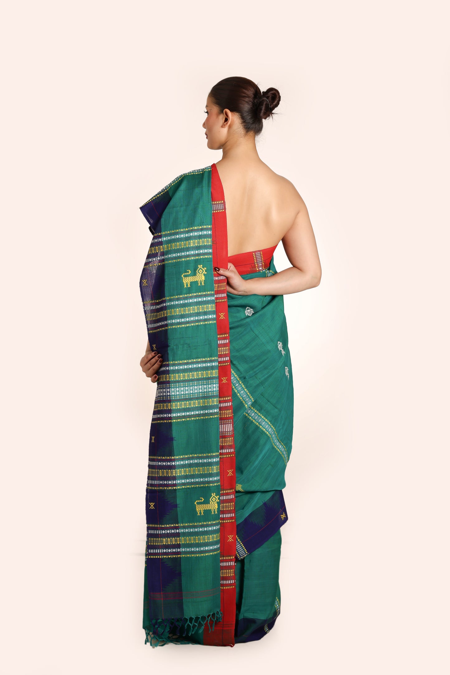 Green pure Tusser Silk vegetable dye Kotpad handwoven saree