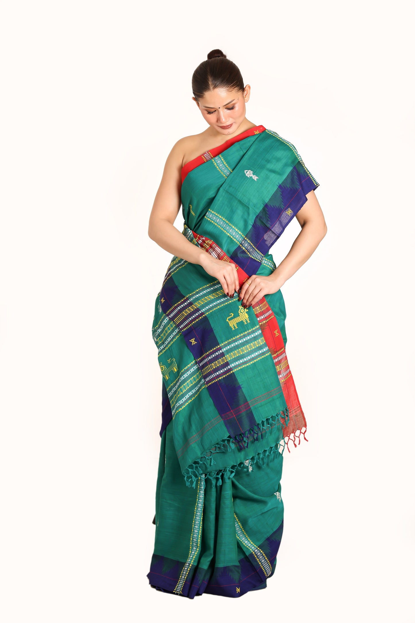 Green pure Tusser Silk vegetable dye Kotpad handwoven saree