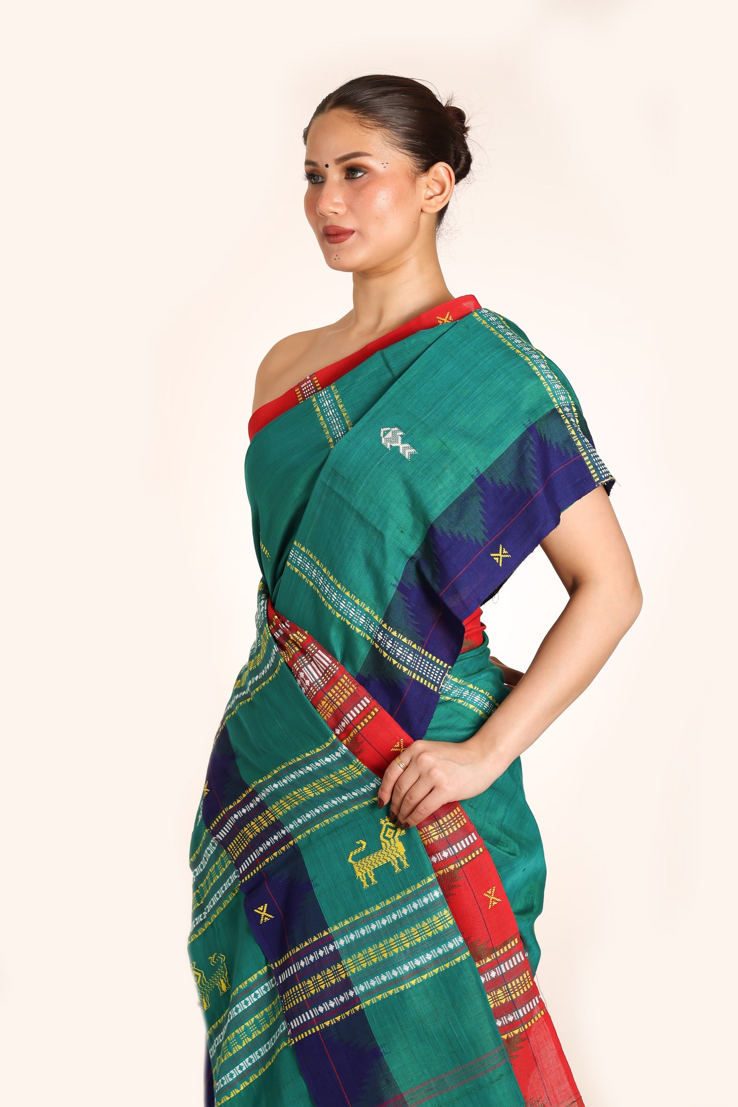 Green pure Tusser Silk vegetable dye Kotpad handwoven saree