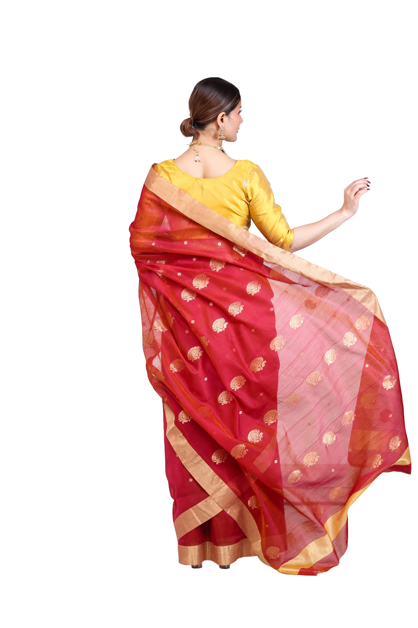 Red pure cotton silk chanderi saree with small buta