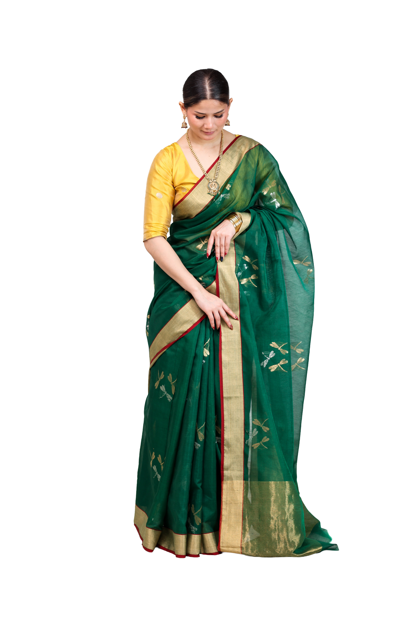 Bottle green pure cotton silk chanderi saree