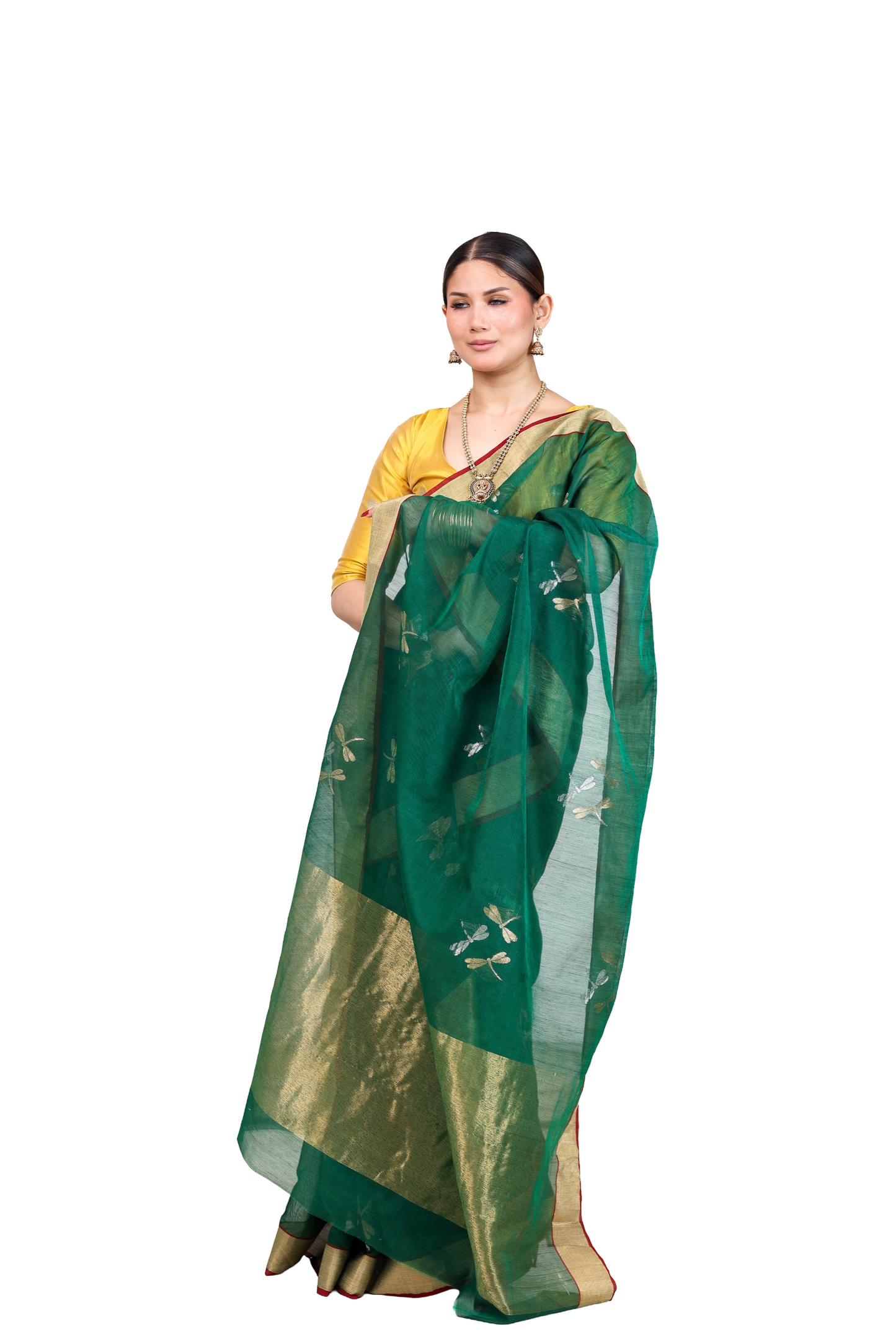 Bottle green pure cotton silk chanderi saree