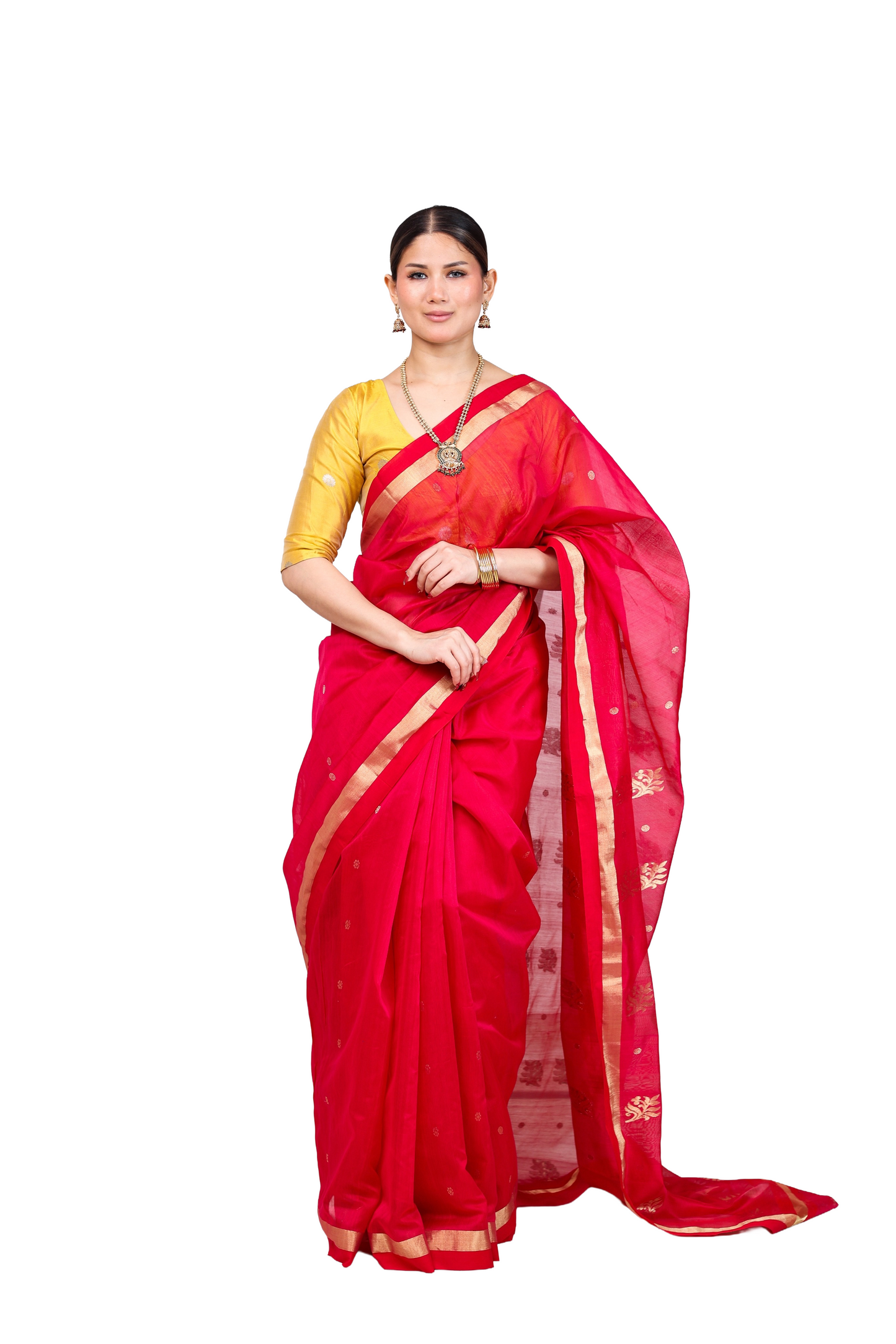 Magenta pure cotton silk chanderi saree