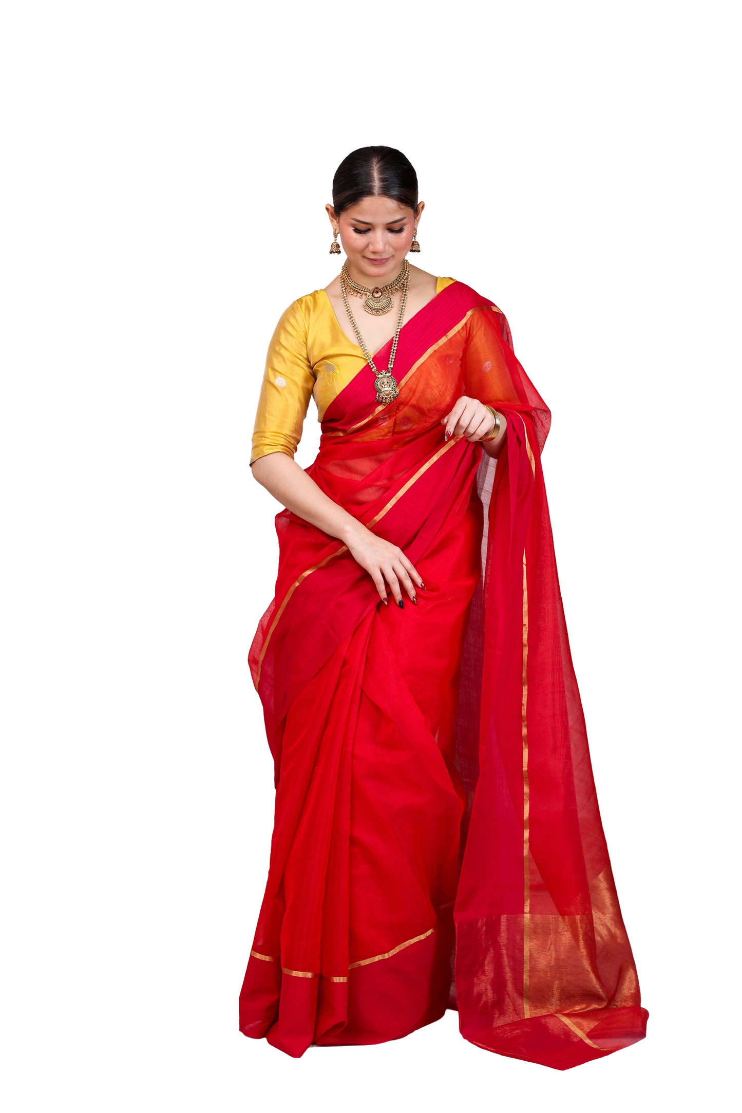 Red pure cotton silk chanderi saree with mashru  border