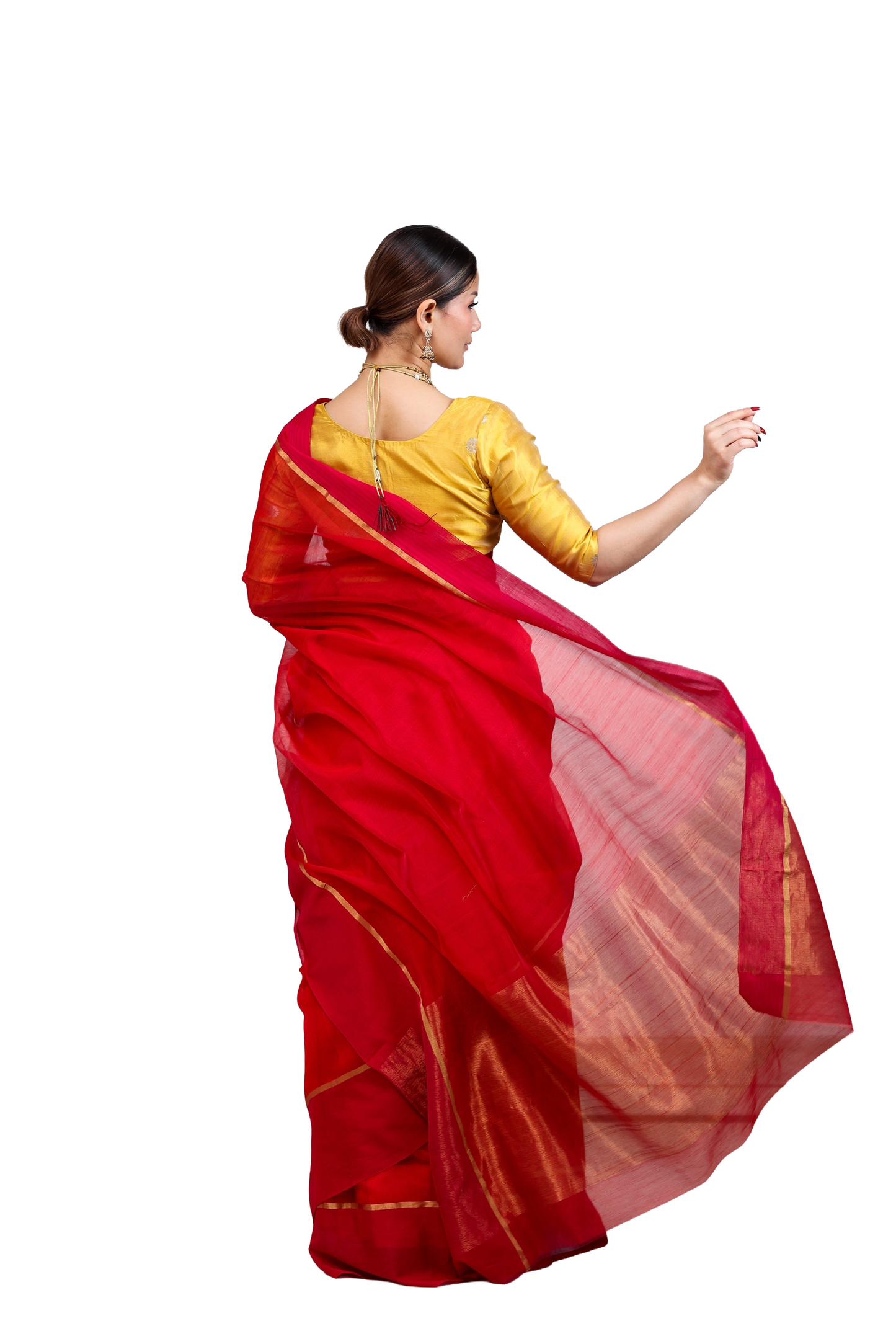 Red pure cotton silk chanderi saree with mashru  border