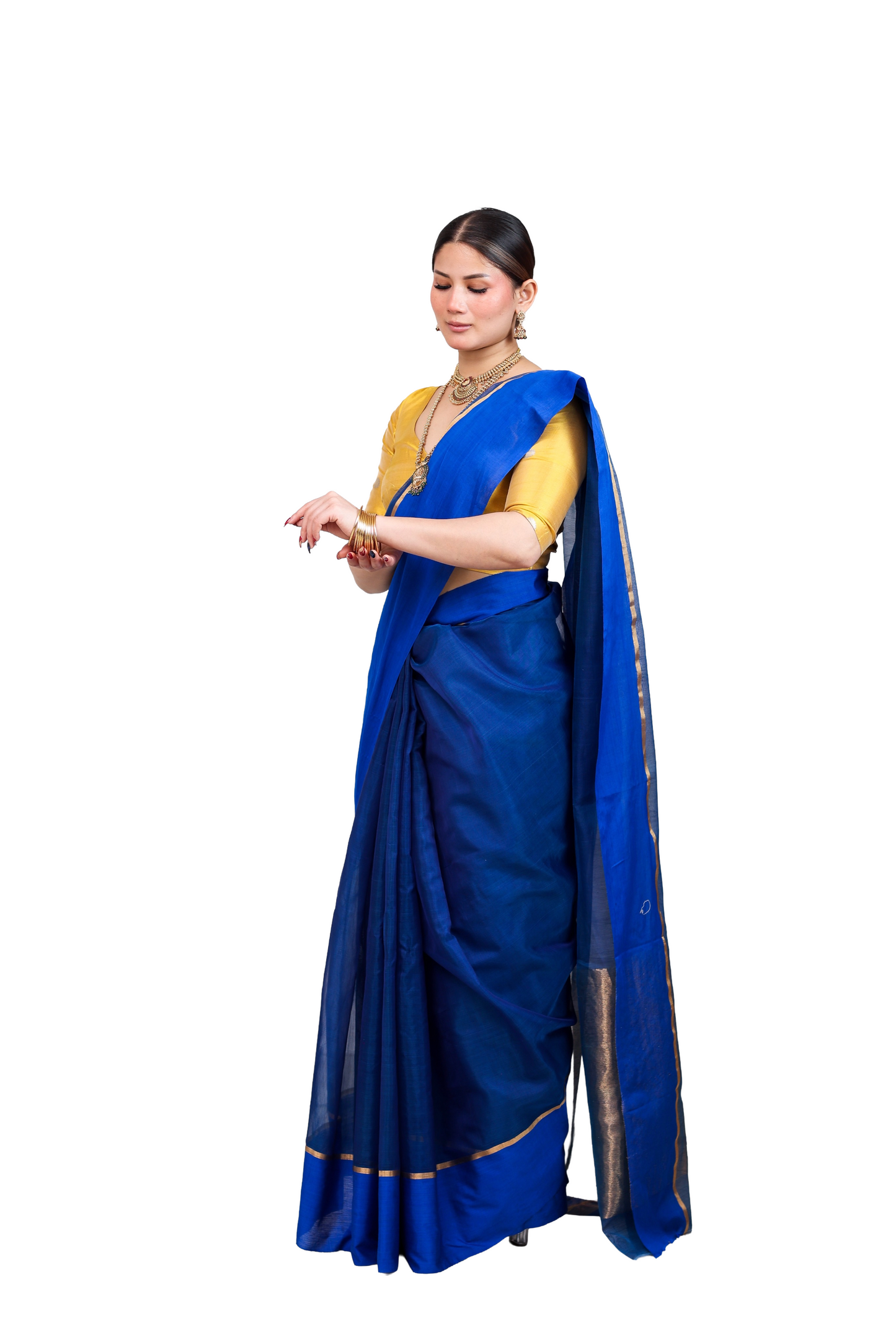 Royal blue pure cotton silk chanderi saree with mashru border