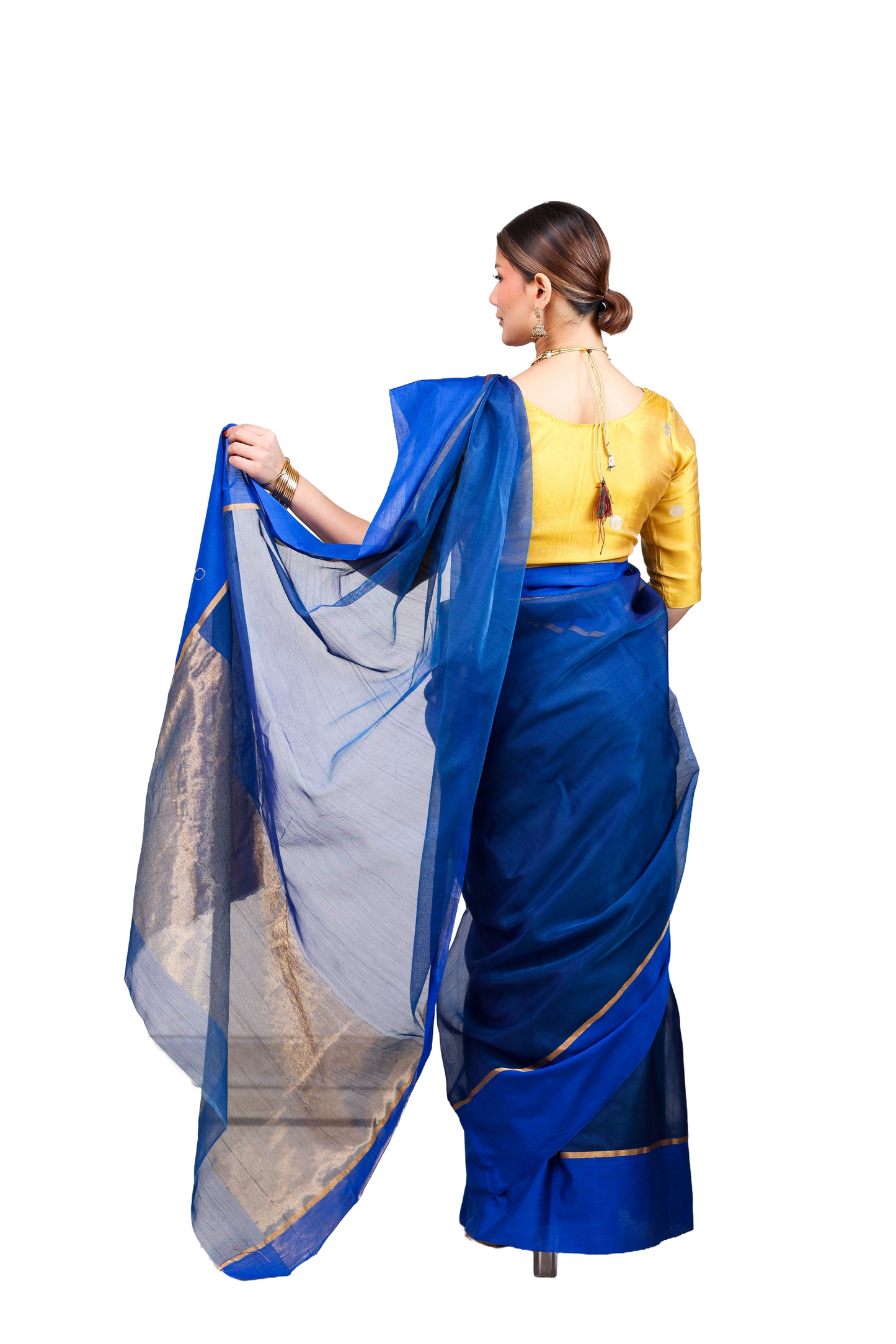 Royal blue pure cotton silk chanderi saree with mashru border