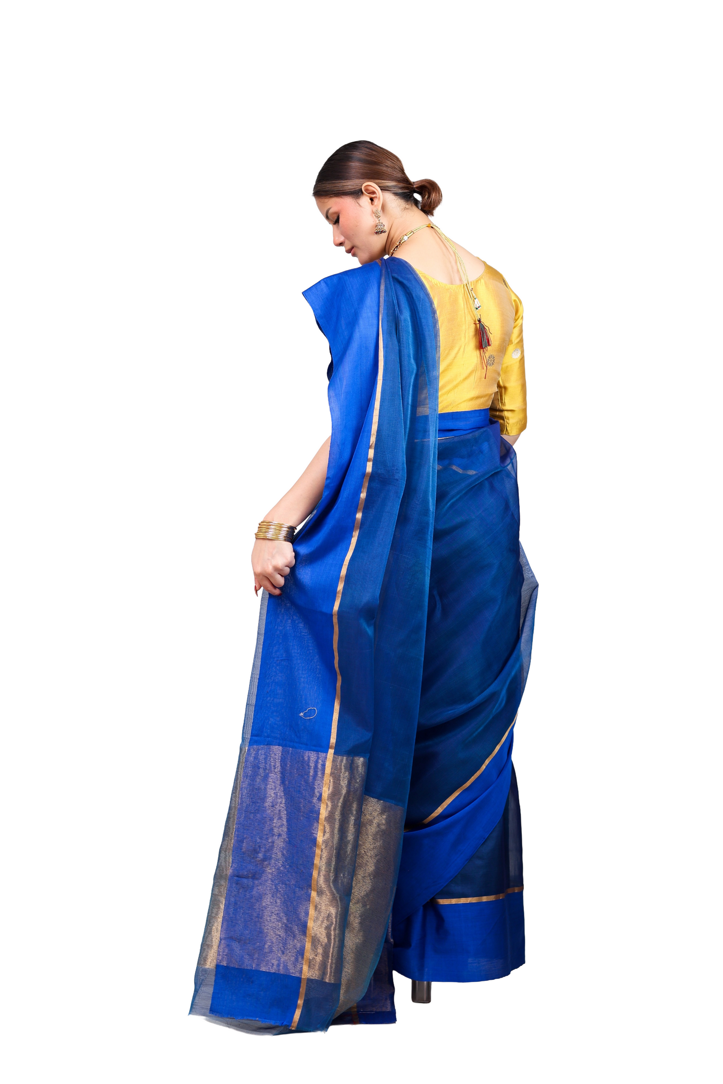 Royal blue pure cotton silk chanderi saree with mashru border
