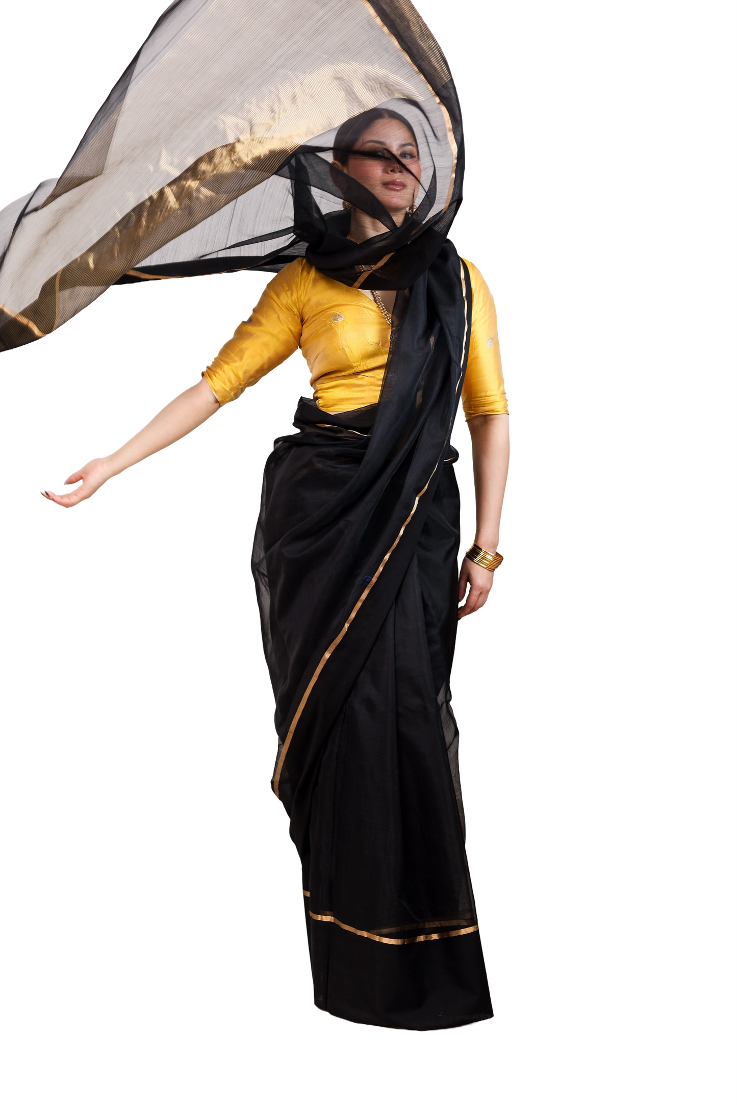 Black pure cotton silk chanderi saree with mashru border