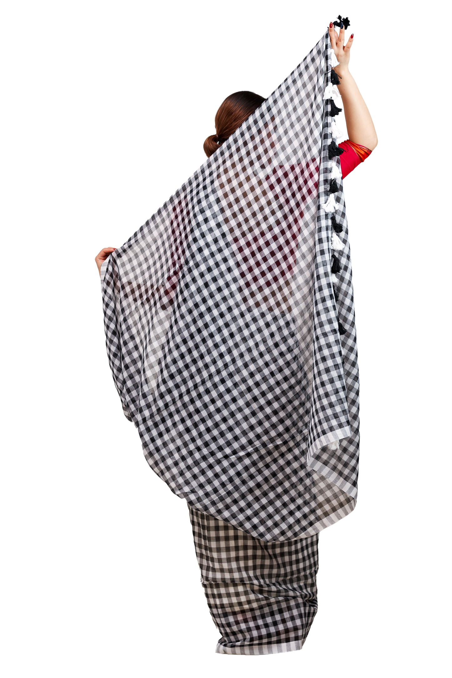 Black and white checkered pure cotton saree