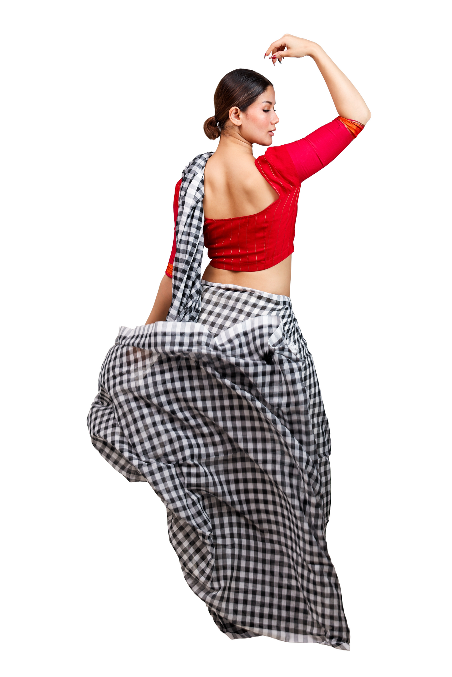 Black and white checkered pure cotton saree