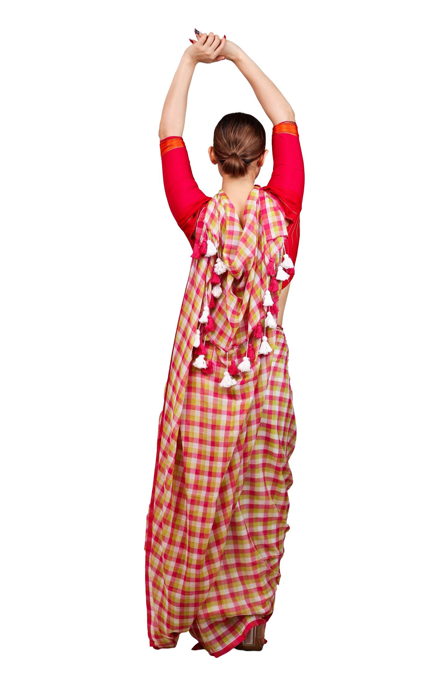 Multicoloured checkered pure cotton saree