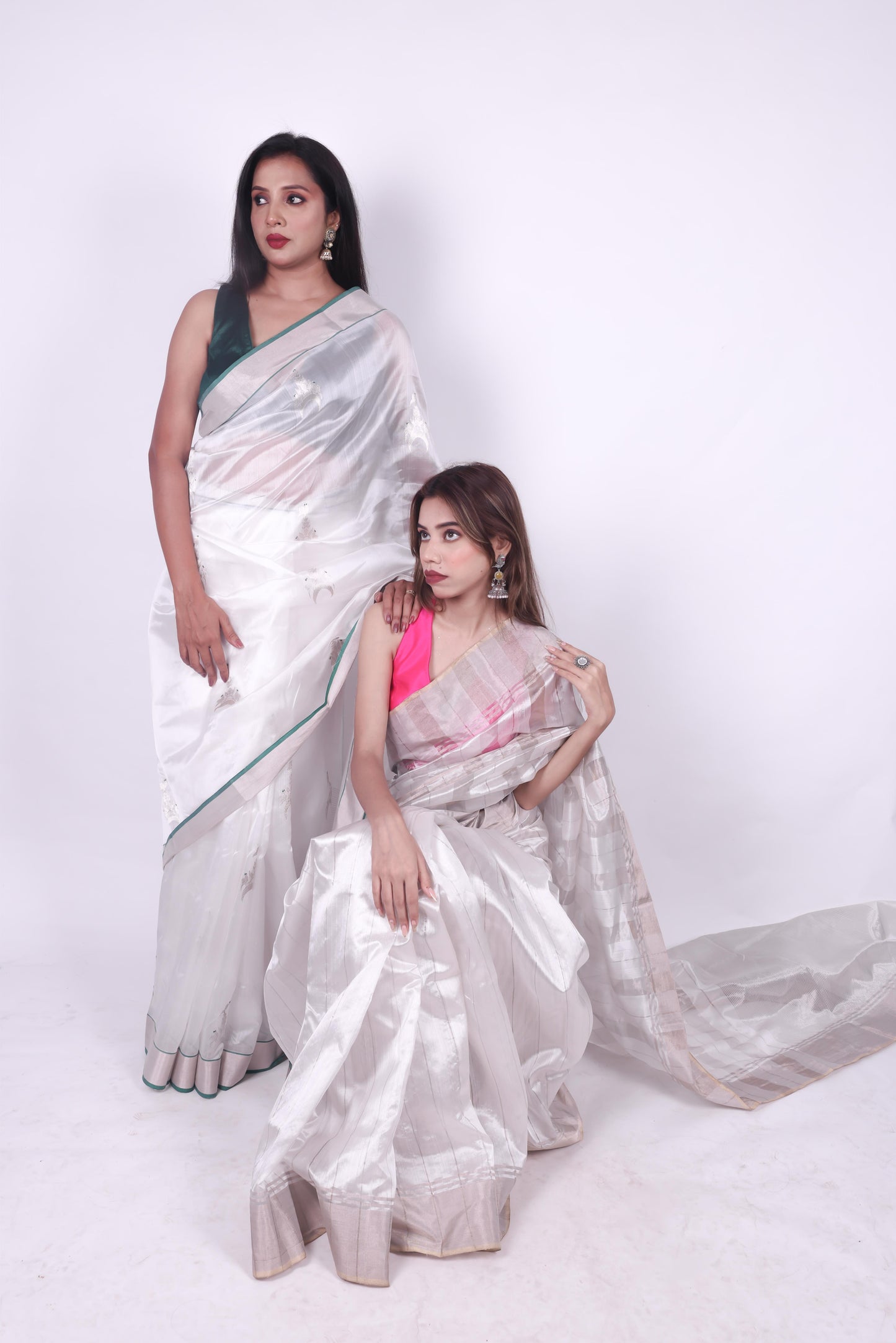 White pure handwoven chanderi silk and tissue stripe saree,3
