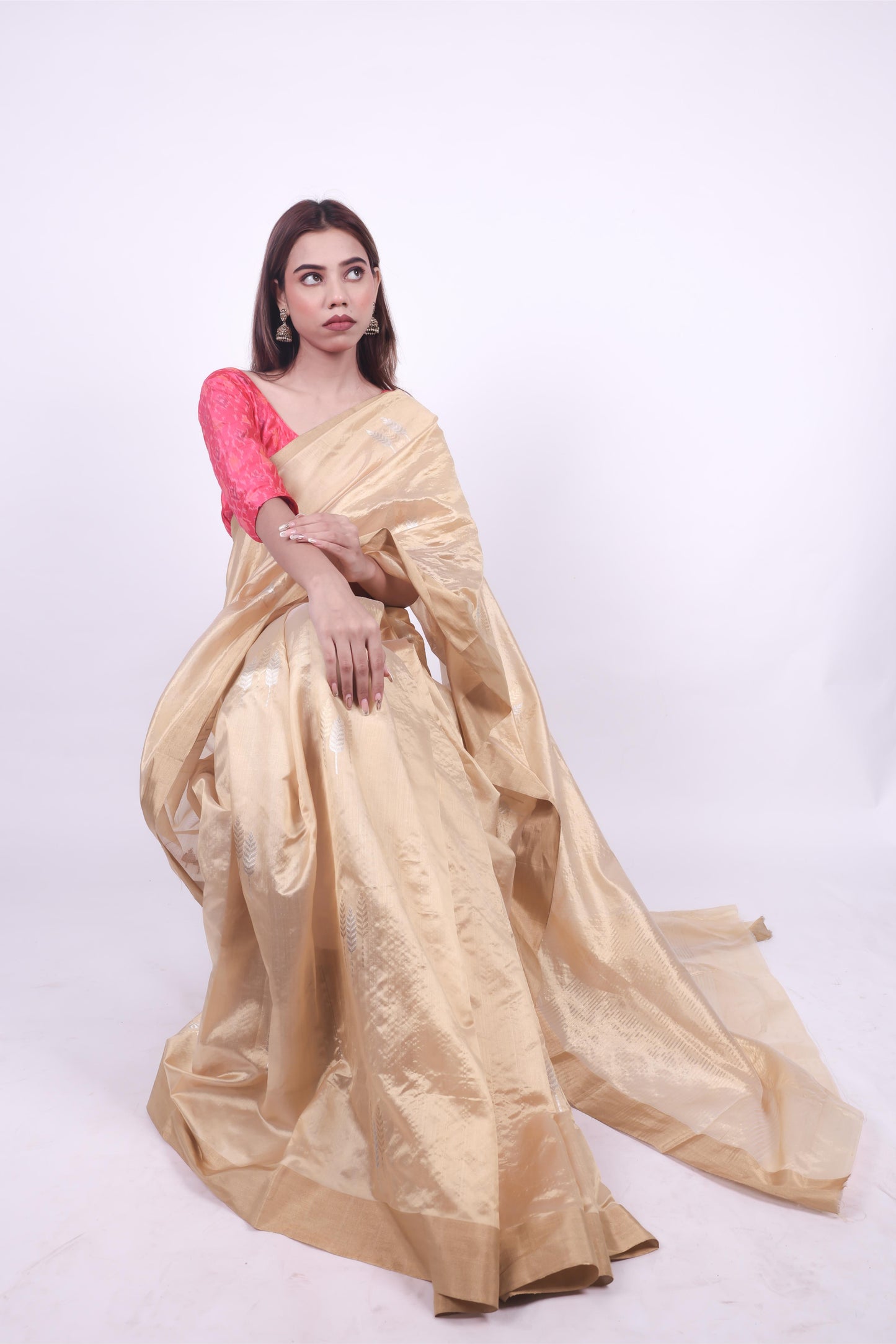 Light lemon yellow pure chanderi silk handwoven saree with eknaliya meenakari butti,4