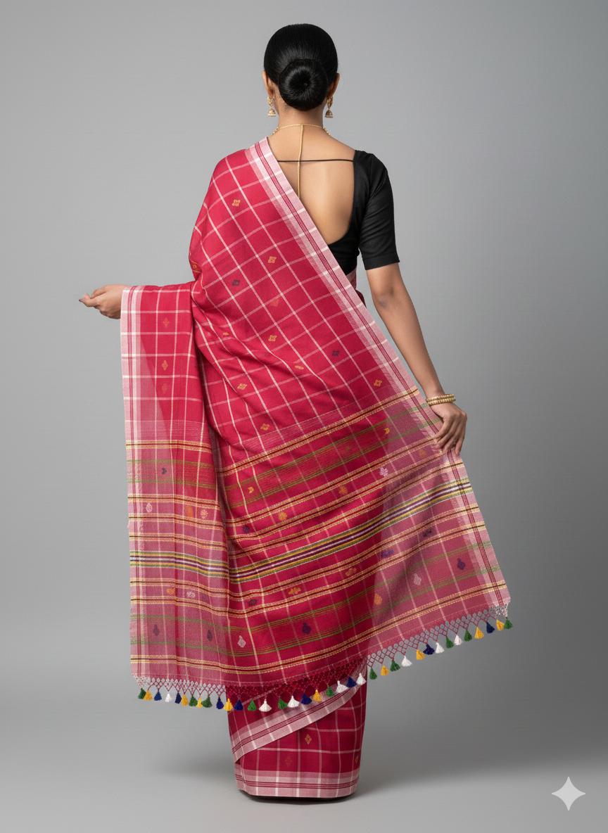 Magenta pink pure hand-woven shantala cotton saree