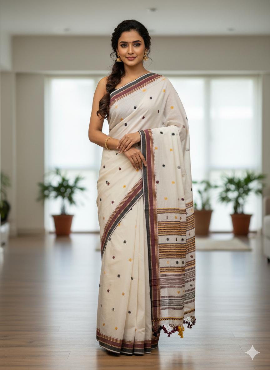 White pure hand-woven tribal shantala saree