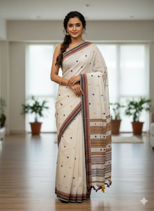 White pure hand-woven tribal shantala saree