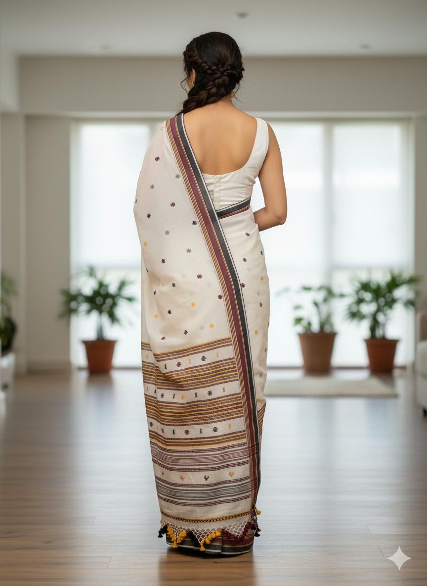 White pure hand-woven tribal shantala saree
