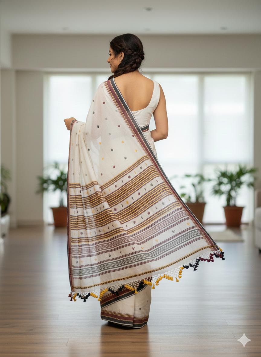 White pure hand-woven tribal shantala saree